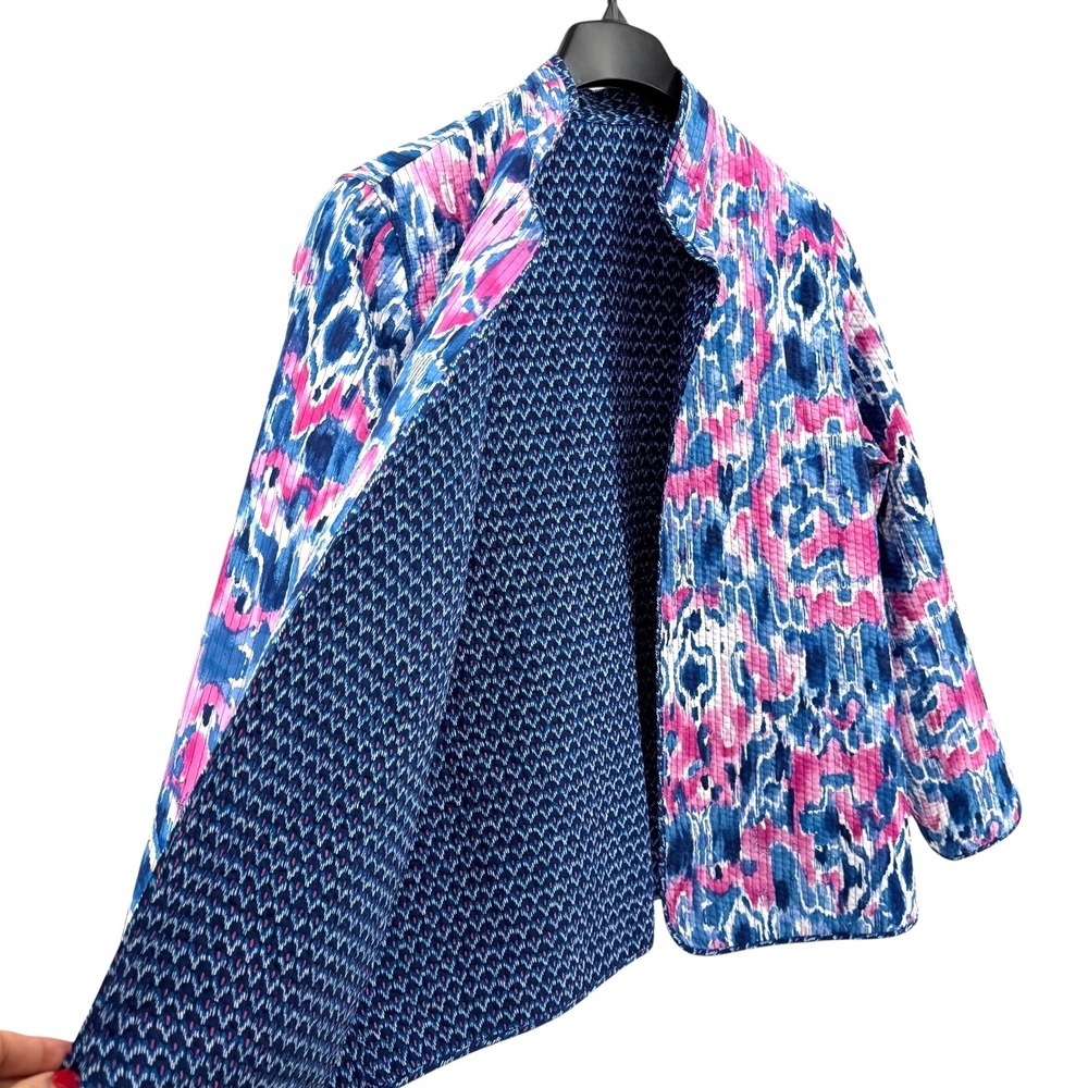 Artisan‎ Quilted Womens M/L Pre-Owned Reversible Jacket Ikat Print Collarless